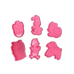 Vtg Cookie Cutter Lot of 6 Pink Plastic Easter Spring Duck Egg Bunny Lamb Basket